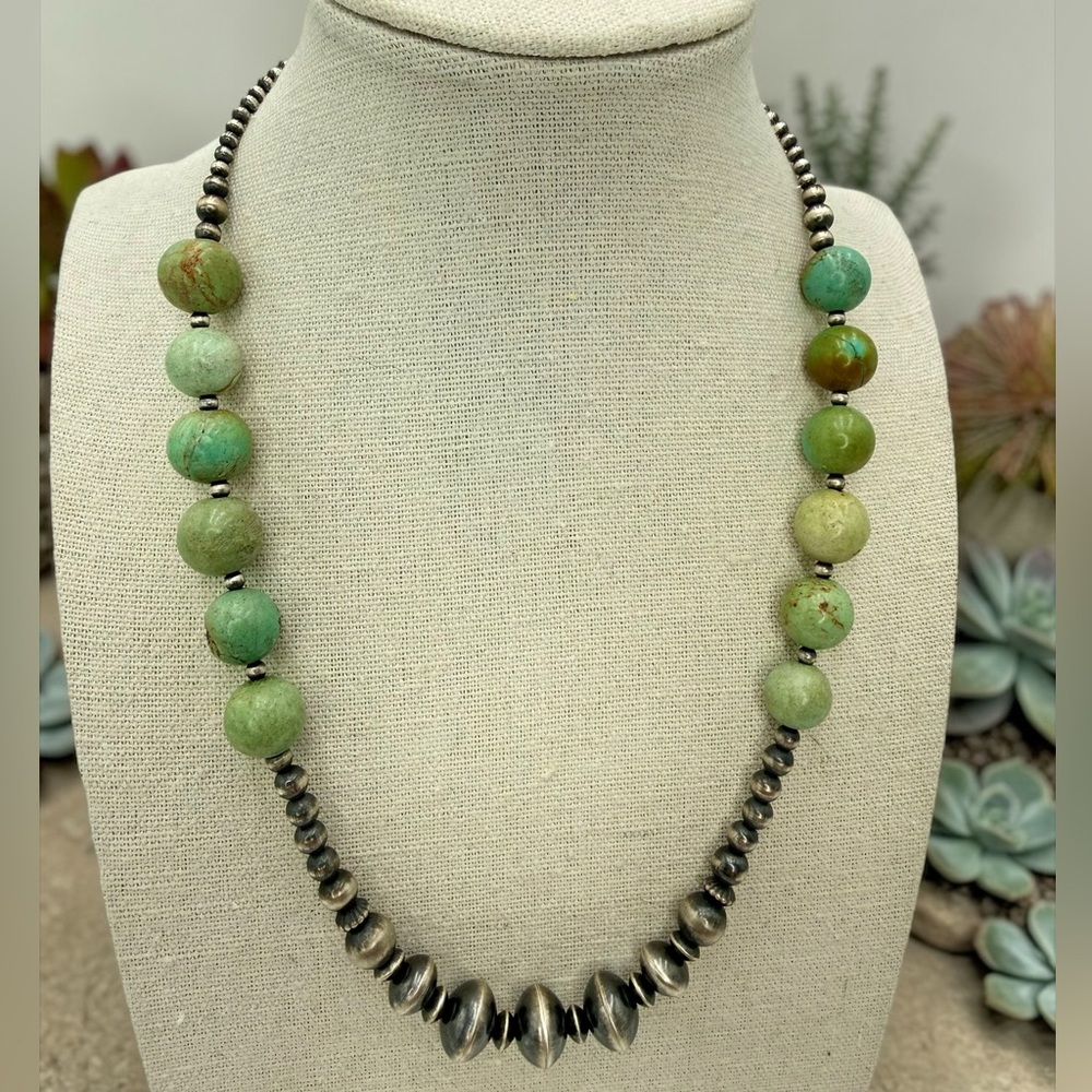 NWT Navajo Sterling Silver & Turquoise Beaded Necklace 18–20” Navajo Pearls - Picture 5 of 17